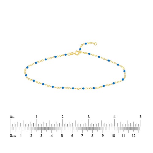 14K Solid Gold Cobalt Enamel Bead on Piatto Chain Anklet - Yellow 9"-10" adjust - Picture 3 of 5
