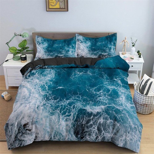 3D Ocean Waves Tropical Print Bedding Sets Duvet Cover Bed Sheet Pillowcases - Picture 29 of 40