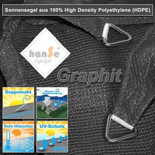 hanSe® Marken Sonnensegel Rechteck Trapez Sonnenschutz Beschattung Segel - Bild 13 von 15