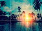 tropical sunset sunrise beach at dusk ocean view ceramic tile mural backsplash