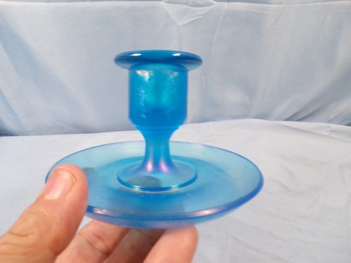 Vintage Blue Stretch Glass Candlestick Candle Holder 2 7/8" Tall INV4 - Picture 5 of 7