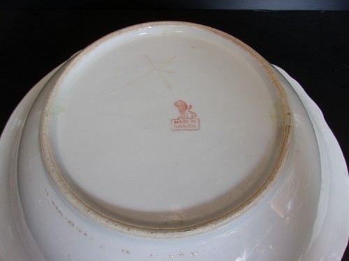 BOWL Made in Bavaria Vintage China Green Border Fruit Center Serving Bowl - Picture 3 of 3