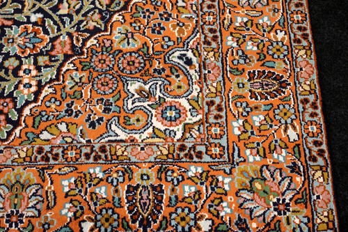 Seidenteppich Kaschmir 152 x 93 cm Ghom Orient Teppich Kashmir Seide Dunkelblau - Bild 11 von 18