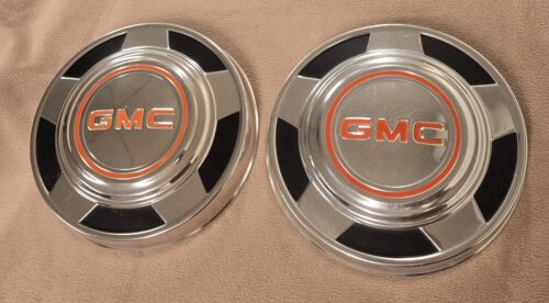 Pair of OEM 1973-1987 GMC Dog Dish Truck Hubcaps 10 1/2"
