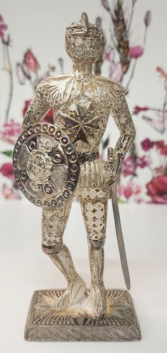 TRAJE DE ARMADURA DE PLATA ESTERLINA VINTAGE ESCULTURA O PESO DE PAPEL - Imagen 1 de 8