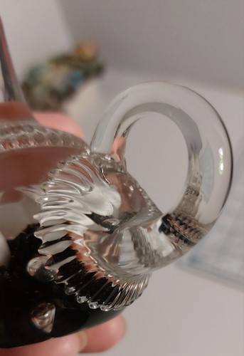 Vintage St. Clair Glass Teapot Paperweight/Ring Holder White/Black Bubbles - Picture 5 of 10