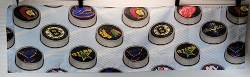 MA) Vintage 2-piece NHL Hockey Puck Window Valance Curtains 40" x 11" - Picture 2 of 9