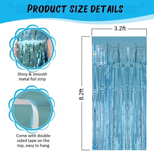 3Pack Light Blue Party Streamers 3.2x8.2 Feet Metallic Fringe Curtains Tinsel... - Picture 6 of 7