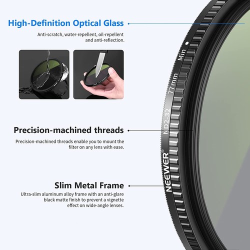 NEEWER 72mm Variable ND Filter, ND2-ND32  Adjustable Neutral Density Filter - Picture 3 of 8