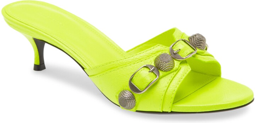 BALENCIAGA CAGOLE STUDDED NEON LEATHER SLIDE WOMEN SANDALS Sz. 38.5EU/8.5US - 第 1/11 張圖片