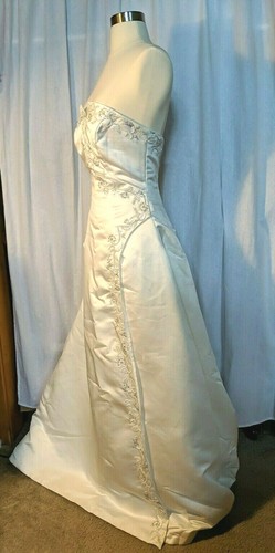 Alfred Angelo Size 10 Ivory White WEDDING GOWN Cinch Waist Tie Back Beaded Train - Picture 5 of 11