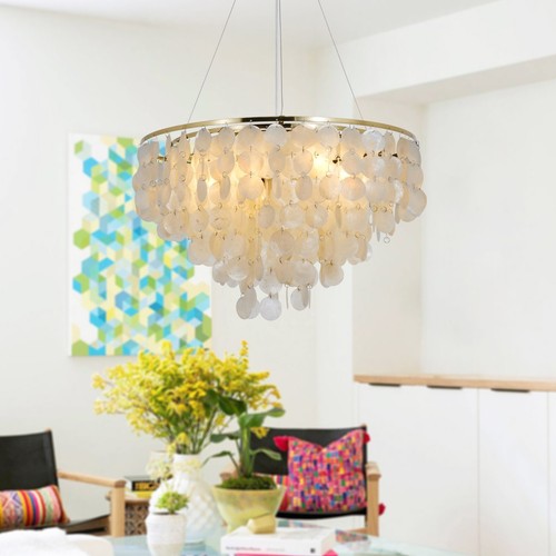 Gold Capiz Shell Chandelier 6-Light Pendant Light for Dining Room, Living Room - Picture 6 of 19