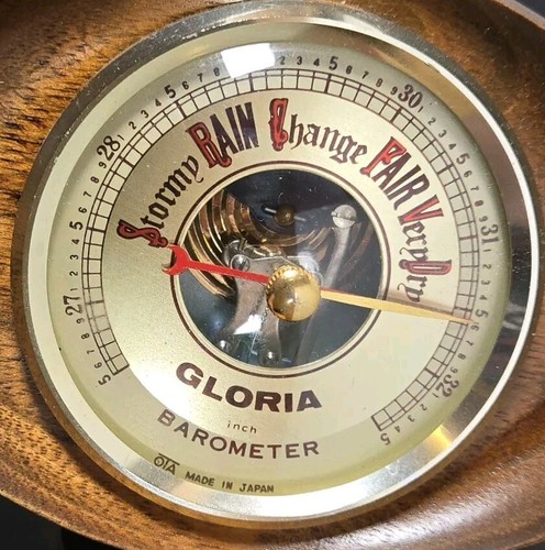 Vintage Gloria Barometer (Made in Japan) Wood Brass RARE - Bild 3 von 5