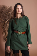 Green Medieval tunic for women, Cotton viking shirt, With Full Sleeves Renaissan