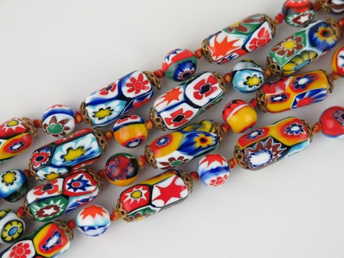 Stunning E. Moretti Venetian millefiori glass bead necklace c1920 - Picture 4 of 8