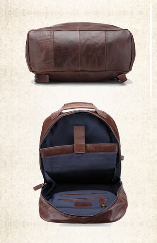 Men's Leather Shoulder Bag Travel Large Business Backpack Computer Bag - Picture 3 of 6