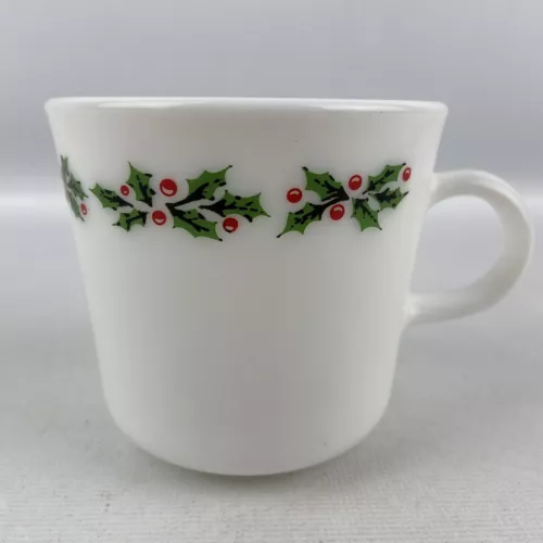 Corelle Holly Days Cup Corningware Milk Glass 3" Tall Holiday Christmas No Line