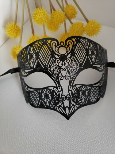 Men's Black Metal Masquerade Mask - ADJUSTABLE NWOT - Picture 8 of 9