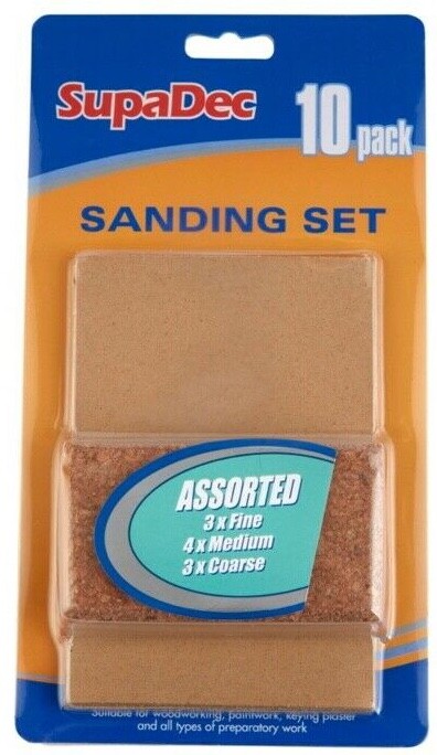 SupaDec DIY Decorating Sanding Block with 10 Sanding Sheets - Fine/Medium/Coarse