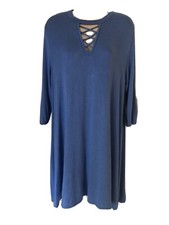 Womens Jr Blue Criss Cross Peek A Boo Quarter Sleeve T Shirt Dress Sz M