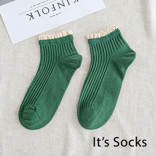 Ladies Cute and Unique 50's Retro Cotton Rib Ankle/Trainer Lace Trim Socks - Picture 30 of 32