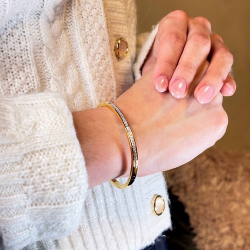 Dainty Sterling Silver Bangle Bracelet โ Classic CZ Bangle โ Stackable Bangle - Picture 9 of 12