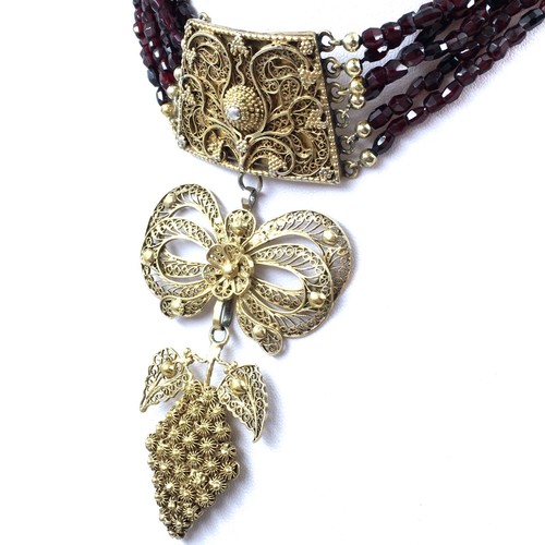 33cm antik Collier Granat Halskette Viktorianisch Damen Schmuck Silber vergoldet - Bild 14 von 18