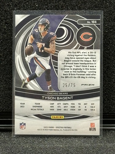 2023 Panini Spectra Tyson Bagent Rookie Hyper 25/75 Chicago Bears🔥🔥 - Picture 2 of 2