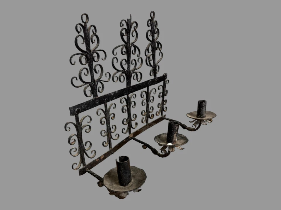 Primitive Country Wall Hanging Triple Candelabra Candle Sconce Light - Image 2 of 4