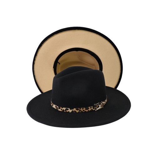 LEOPARDENBAND FEDORA PANAMA UMGESCHLAGEN BREITE KREMPE BAUMWOLLMISCHUNG FILZHUT  - Bild 17 von 18