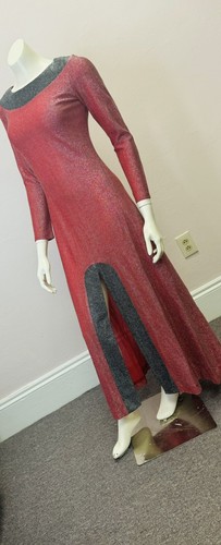 Vintage 60's 70's The Corporation Dress lurex metallic hostess lounge Maxi sz 9 - Afbeelding 5 van 14