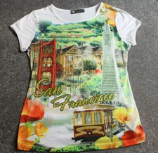 Womens Shirt Medium San Francisco Crystal Embellished Golden Gate Trolley