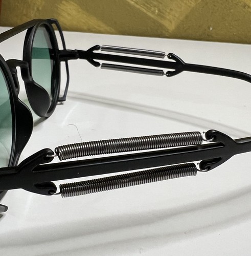 Steampunk Goggles Glasses Round Sunglasses Emo Retro Vintage Black Green - Picture 7 of 7