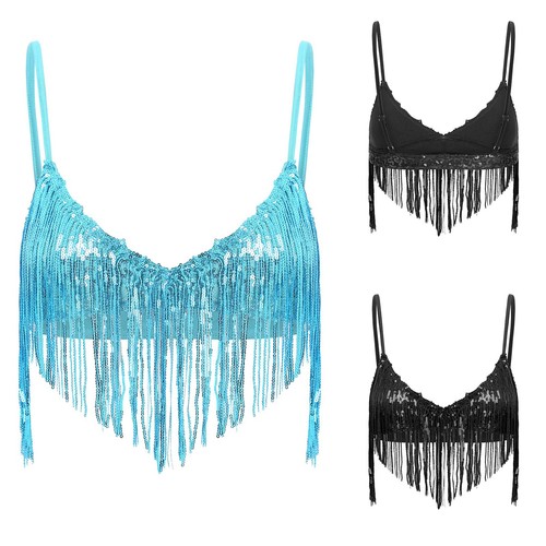 Women's Sequin Shiny Fringe Bralette Belly Dance Sequin Bra Top Tassel Dancewear - Picture 11 of 84