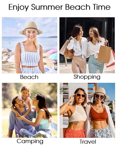Beach Hats for Women - Sun Straw Fedora Hats for Women, Packable Sun Hat Beige - Picture 8 of 8
