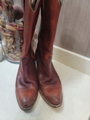 Frye Vintage Leather Brown Cognac Western Cowboy Boots Women s 8.5 B Patina