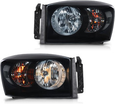 Headlights Fit 06-09 Dodge Ram 1500 2500 3500 Smoky Lens Black Housing Reflector