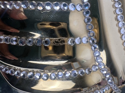 Vintage Le-Ann Gold Metal Clamshell Evening Bag Clutch with Chain Strap - Picture 11 of 24