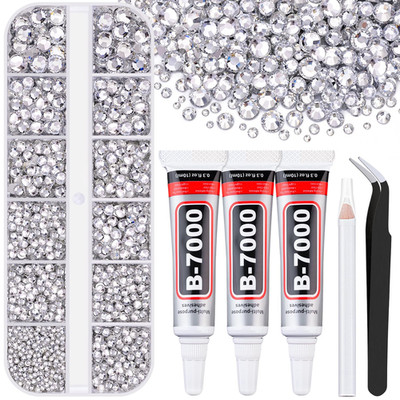 6000 Flatback Resin Rhinestones with B7000 Glue for DIY Crafts and Art