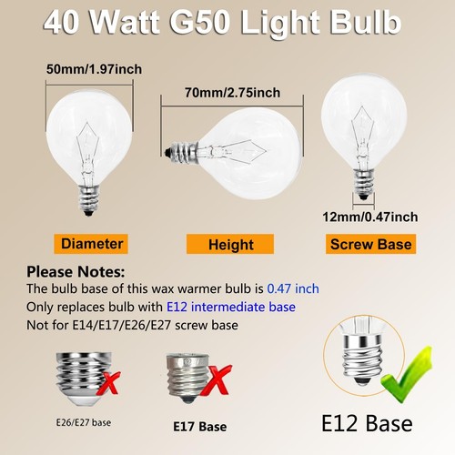 40W E12 Candelabra G50 Bulbs 2700K Warm White for Scentsy Warmer, Chandelier 6ct - Picture 2 of 9