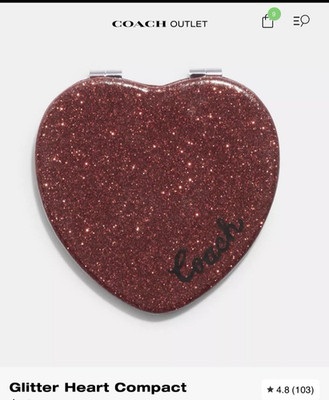 Coach Glitter Heart Compact Mirror Gold/Wine Multi CF153 NWT