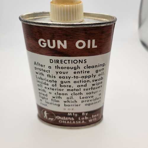Rare Vintage Outers Gun Oil Lead Top Tin Can 445A Oval 3 Ounce Partial Contents - Picture 4 of 6