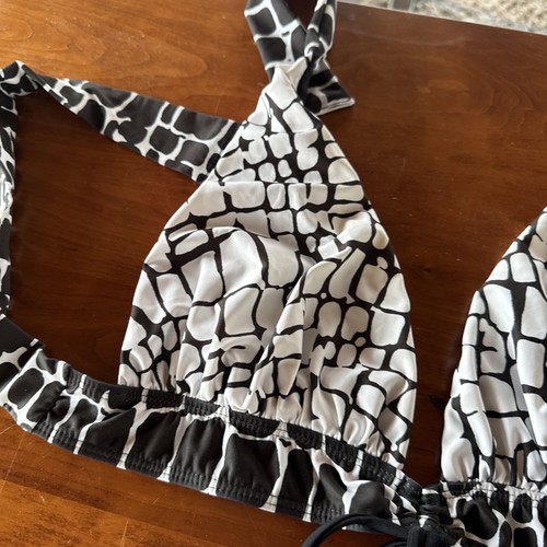 St John Swim Bikini Black White Animal Print. Top 4 Bottom 2 Beaded - Picture 3 of 15