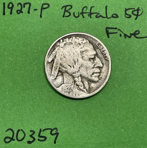 1927-P Buffalo 🦬 Indian Head Nickel 5c Fine