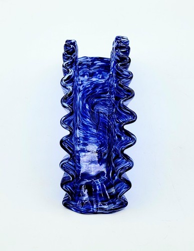 Soporte para letras/servilletas de vidrio azul cobalto blanco moteado borde con volantes arte - Imagen 8 de 17