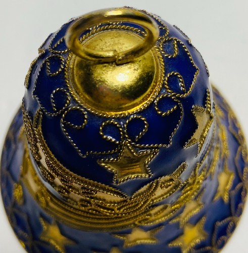 Vintage Cloisonne Enamel Angel Stars Bell Christmas Ornament 3" Blue Gold - Picture 3 of 8