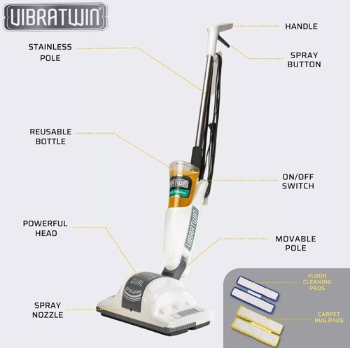 VIBRATWIN Electric Mop Dual Action, Floor Polisher & Cleaner Machine, JML