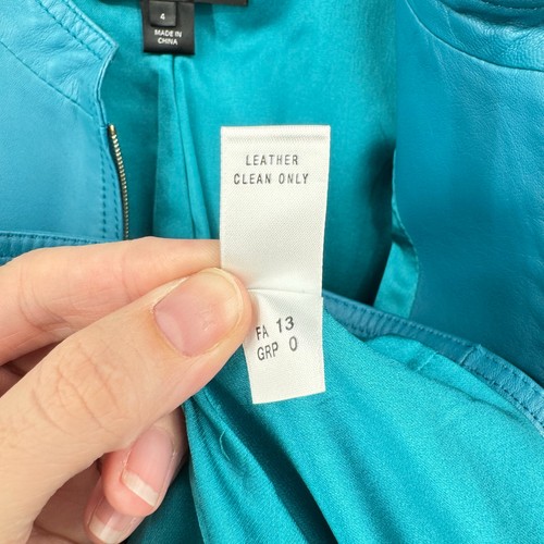 St. John 4 Teal Blue Soft Leather Wool Blend Knit Sleeves Silk Lining Zip Jacket - Picture 15 of 15