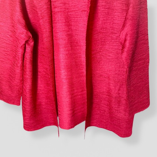 Chico’s Size 2/Large Open Collar Cardigan Crepe Textured Shiny Hot Pink Casual - Picture 4 of 7