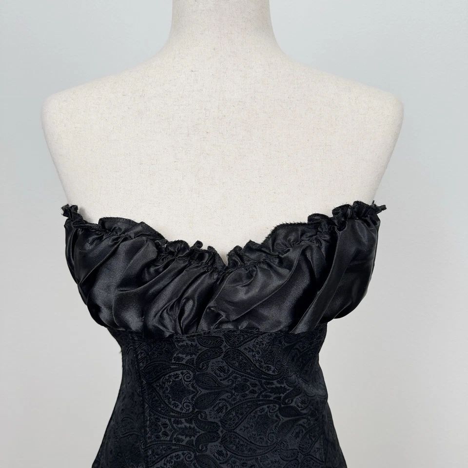 Corsé Lechera Top Mujer 2XL Negro Satén Corsé Corbata Atrás Coqueta Gótico Vampiro Foto 2 de 4